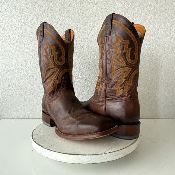 Rod Patrick Mens Cowboy Boots 12.5EE Perro Loco Brown Leather Western Square Toe - Picture 12 of 12
